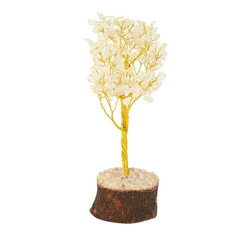 Wooden Quartz Crystals Stone Tree (11 cm x 7 cm x 20 cm, White)